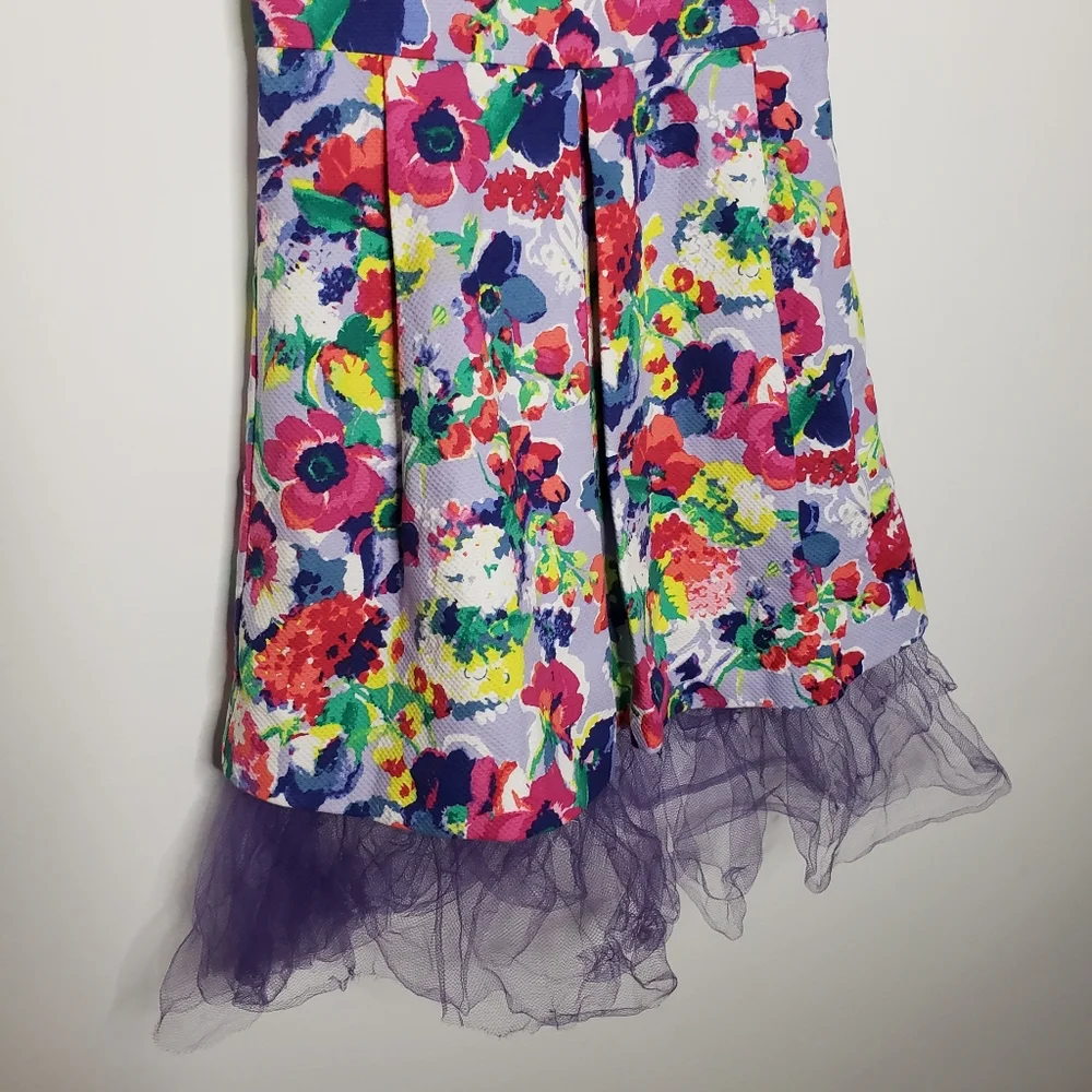 Janie and Jack 4 Toddler Girl Lavender Floral Tulle Tea Length Formal Dress